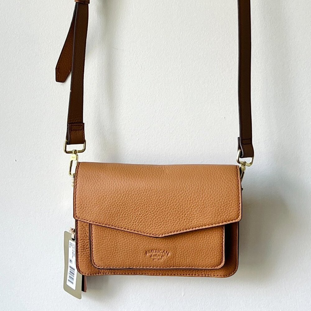 American Leather Co. accordian pebble leather crossbody in Nutmeg NWT
